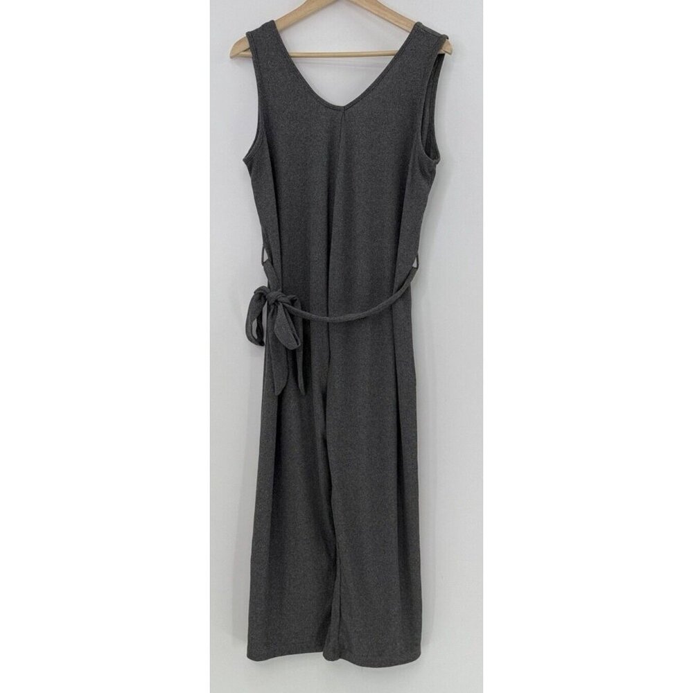 Mama Bella Women’s Maternity Gray Rib Knit‎ Jumpsuit Size 36 Stretch Belted